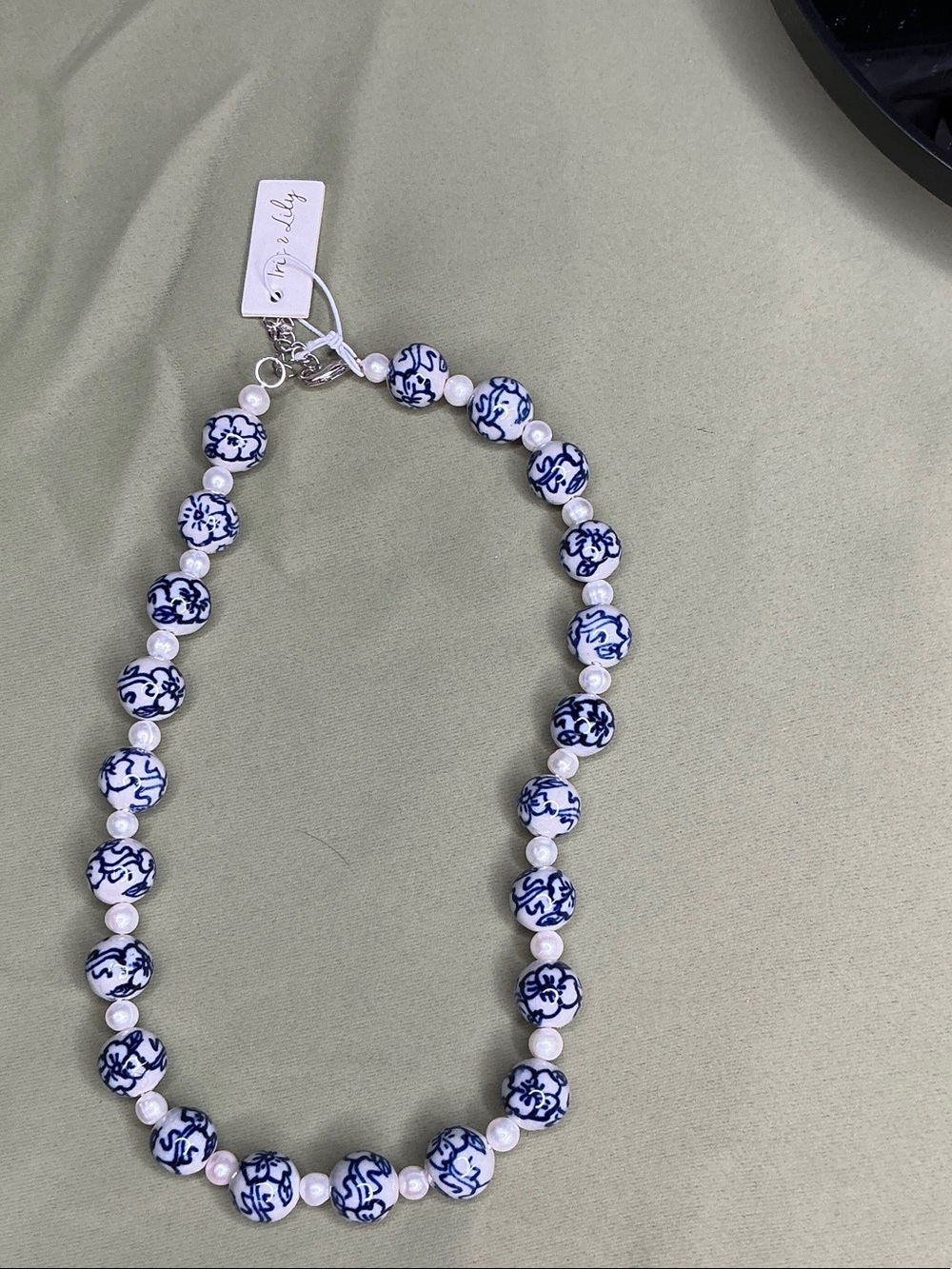 Iris & Lily Blue white freshwater pearls necklace #2313